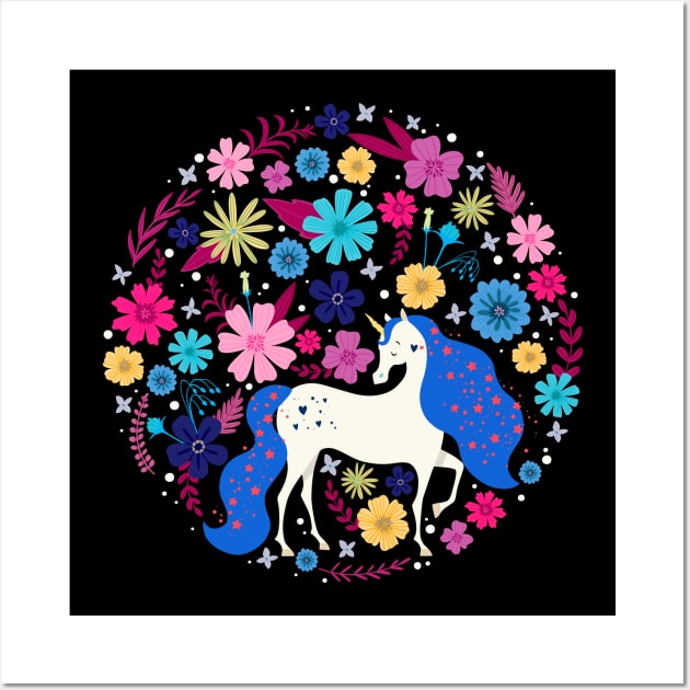 Retro Nature Unicorn Love Wall Art by machmigo